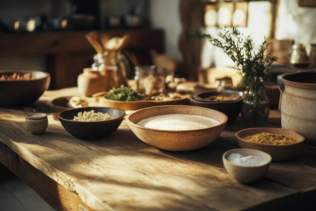 Stół z naczyniami i składnikami